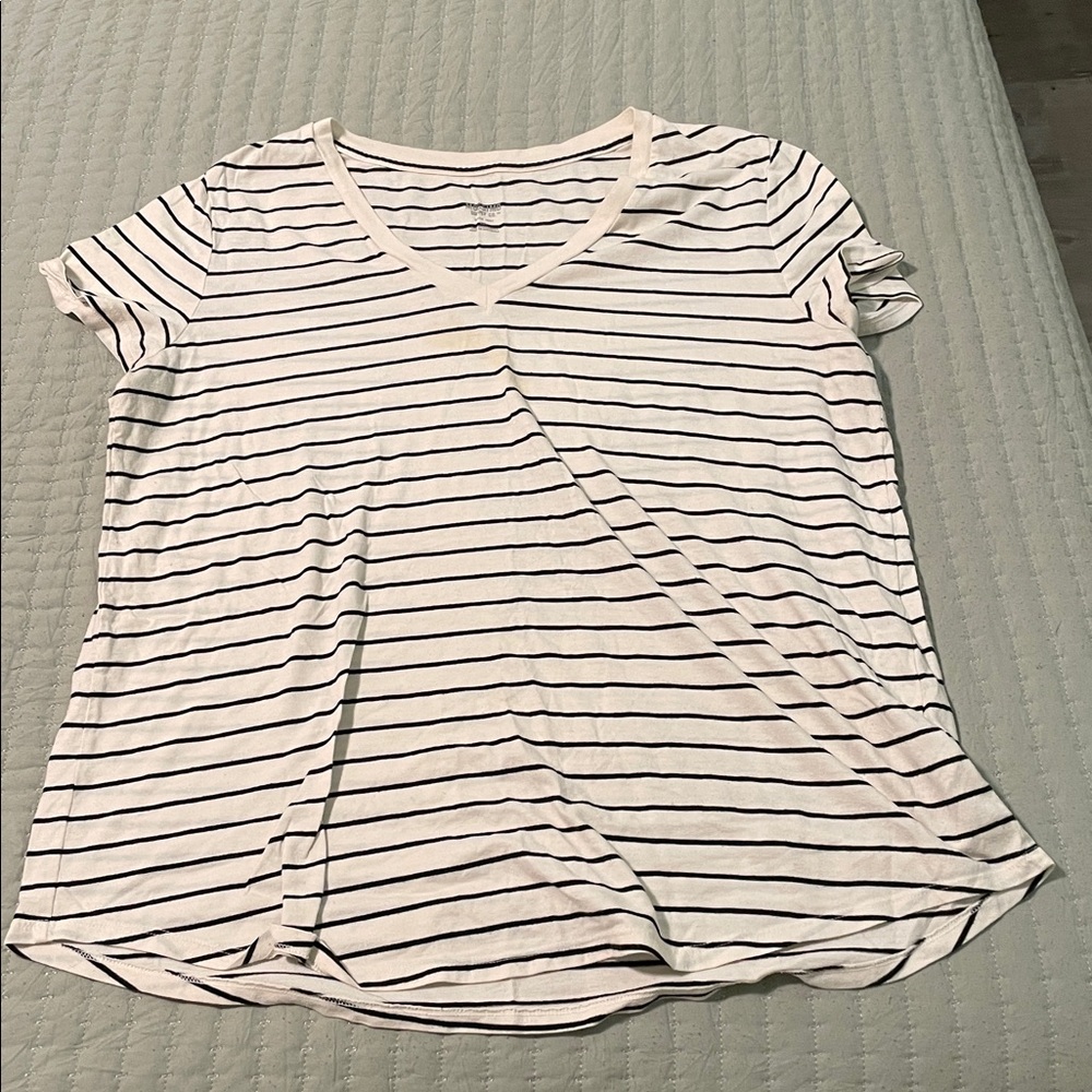 Mossimo black and creme Striped V-Neck T-Shirt